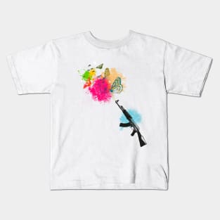 AK 47 flowers illustration Kids T-Shirt